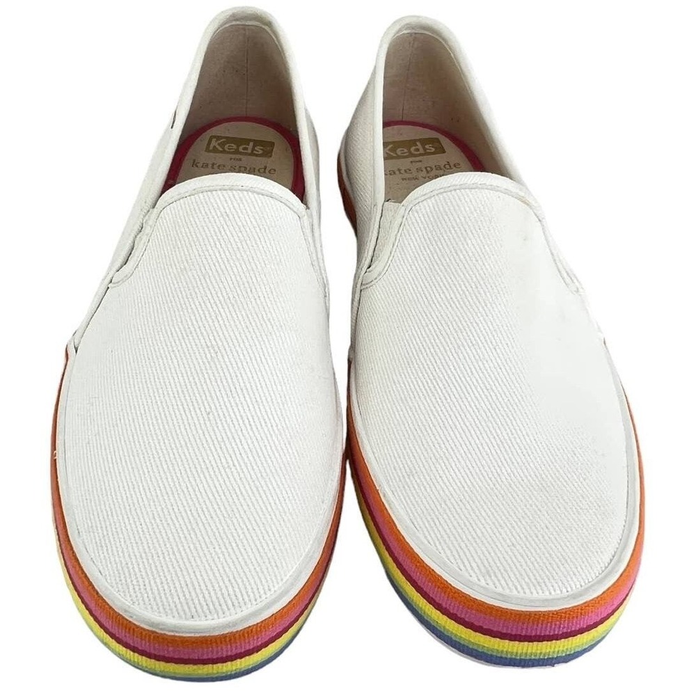 Keds x Kate Spade Triple Decker Slip On Sneakers White‎ Rainbow Platform Shoes 6